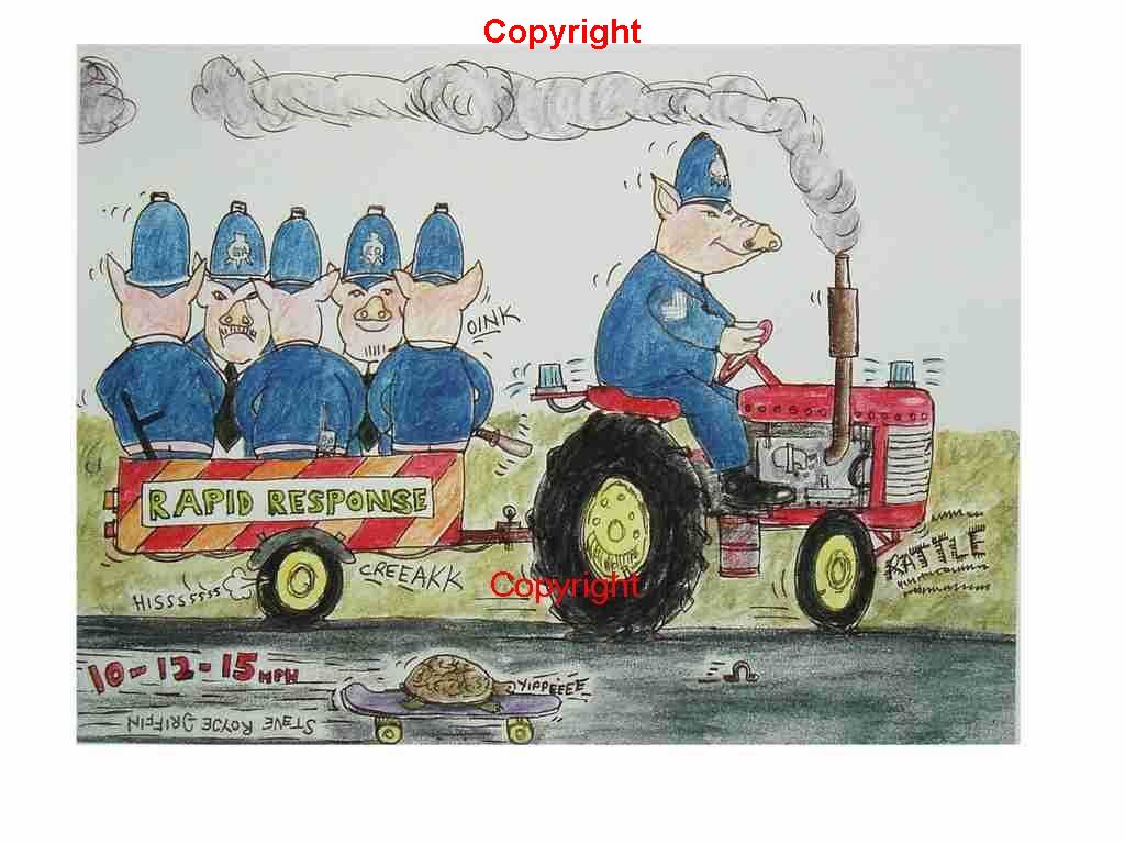 pigs police on tractor